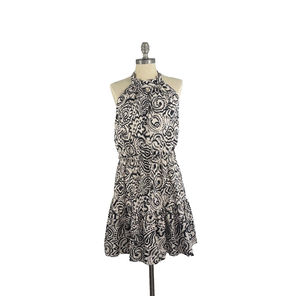 Dixie Womens Small Halter Neck Tiered Mini Dress Beige Paisley Floral Italy Made